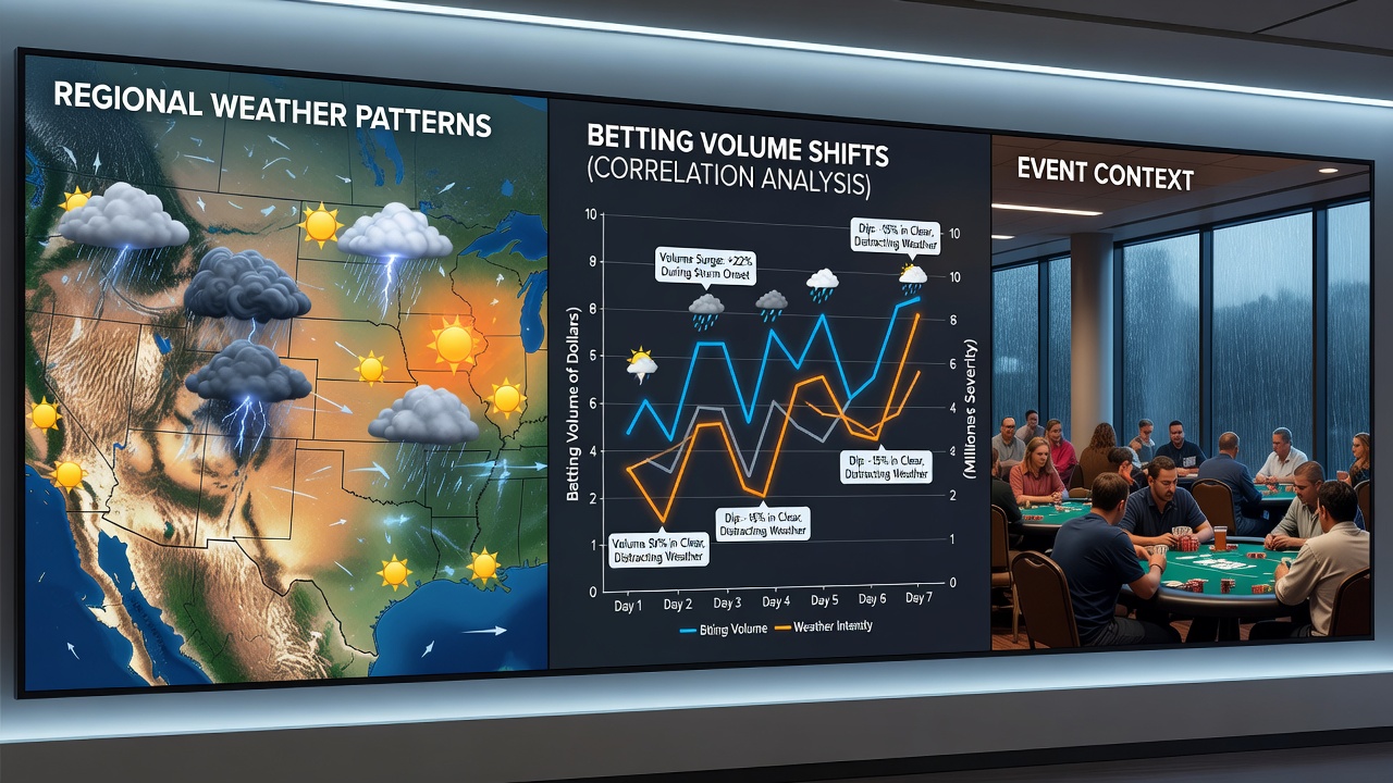 Players engaged at card tables during variable weather periods