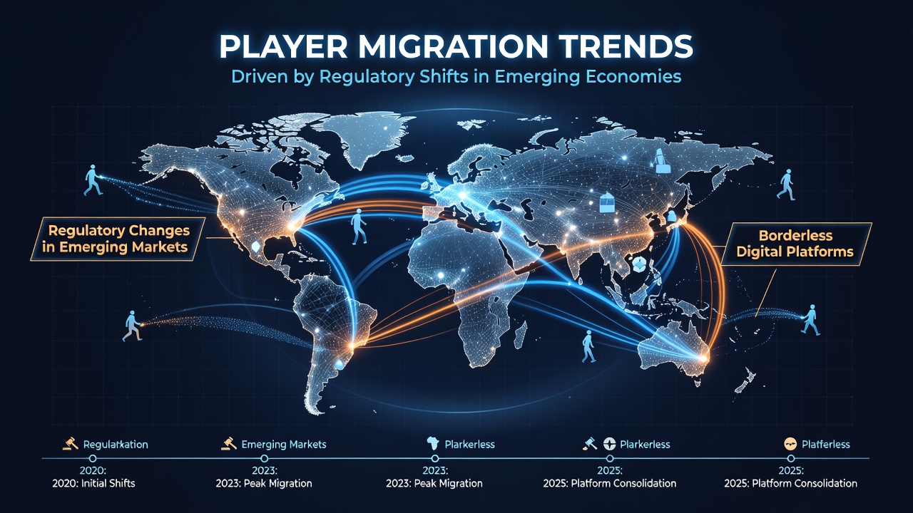 Global network map illustrating player movement between digital platforms