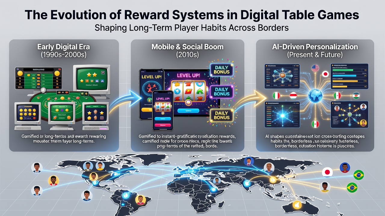 Digital table game interface showing loyalty reward tiers and bonus progress indicators on a global online platform