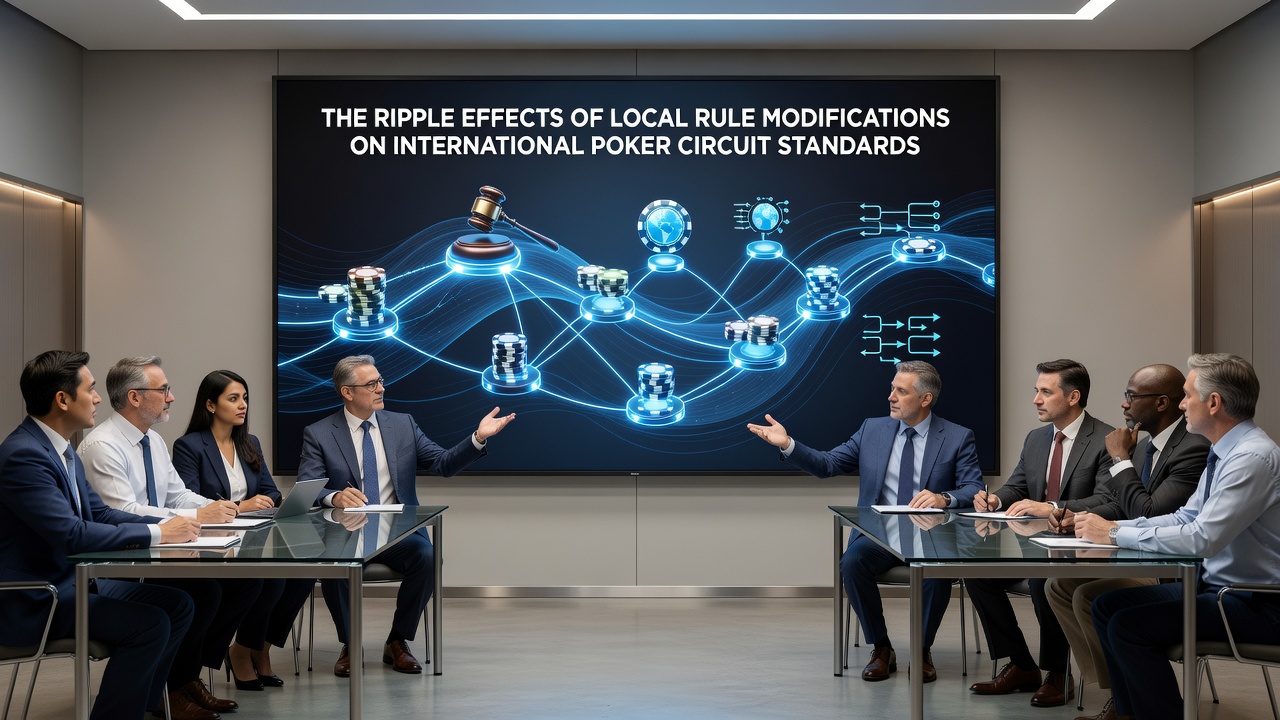 Poker tournament directors discussing local rule variations at an international circuit event
