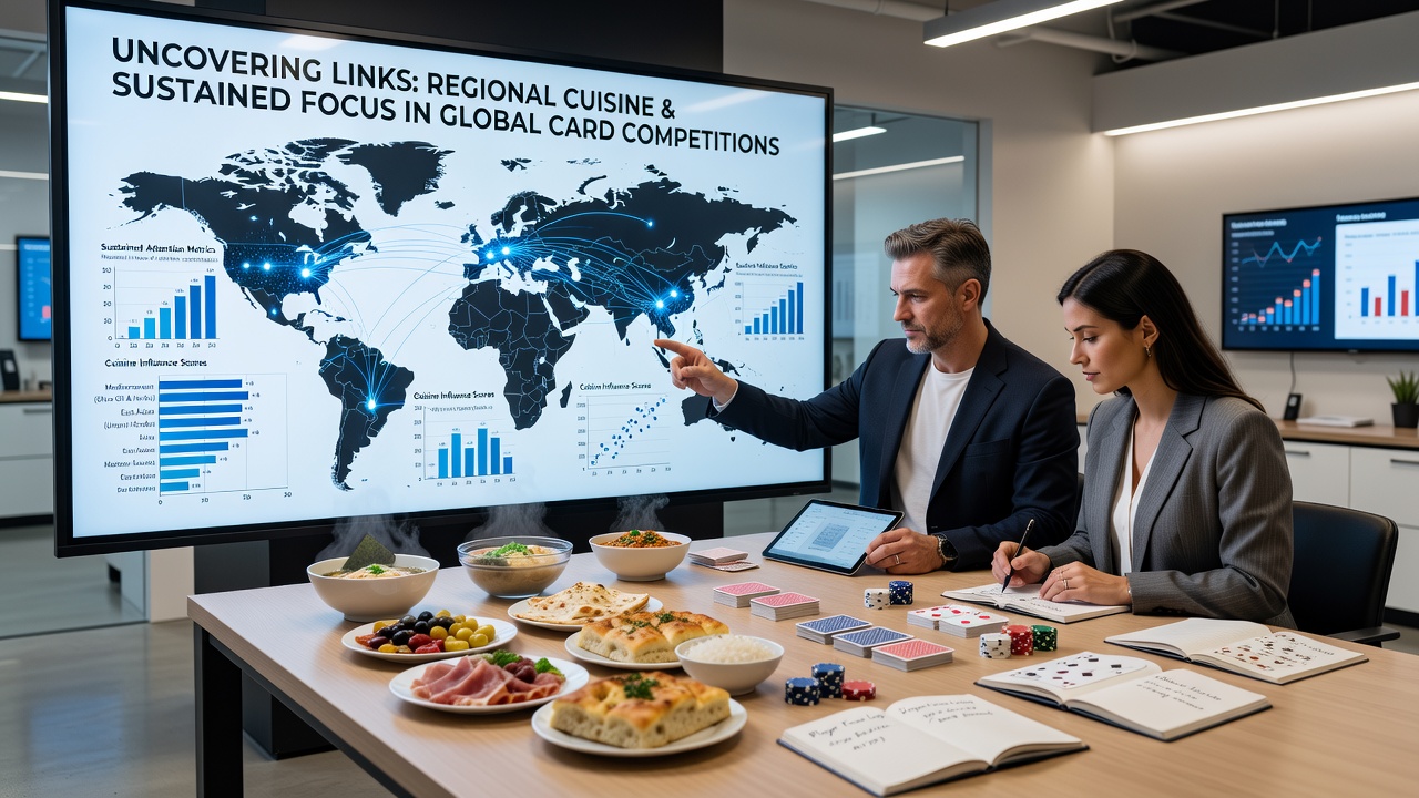 Players from various continents gather around card tables while incorporating regional dishes into their routines during long competitions